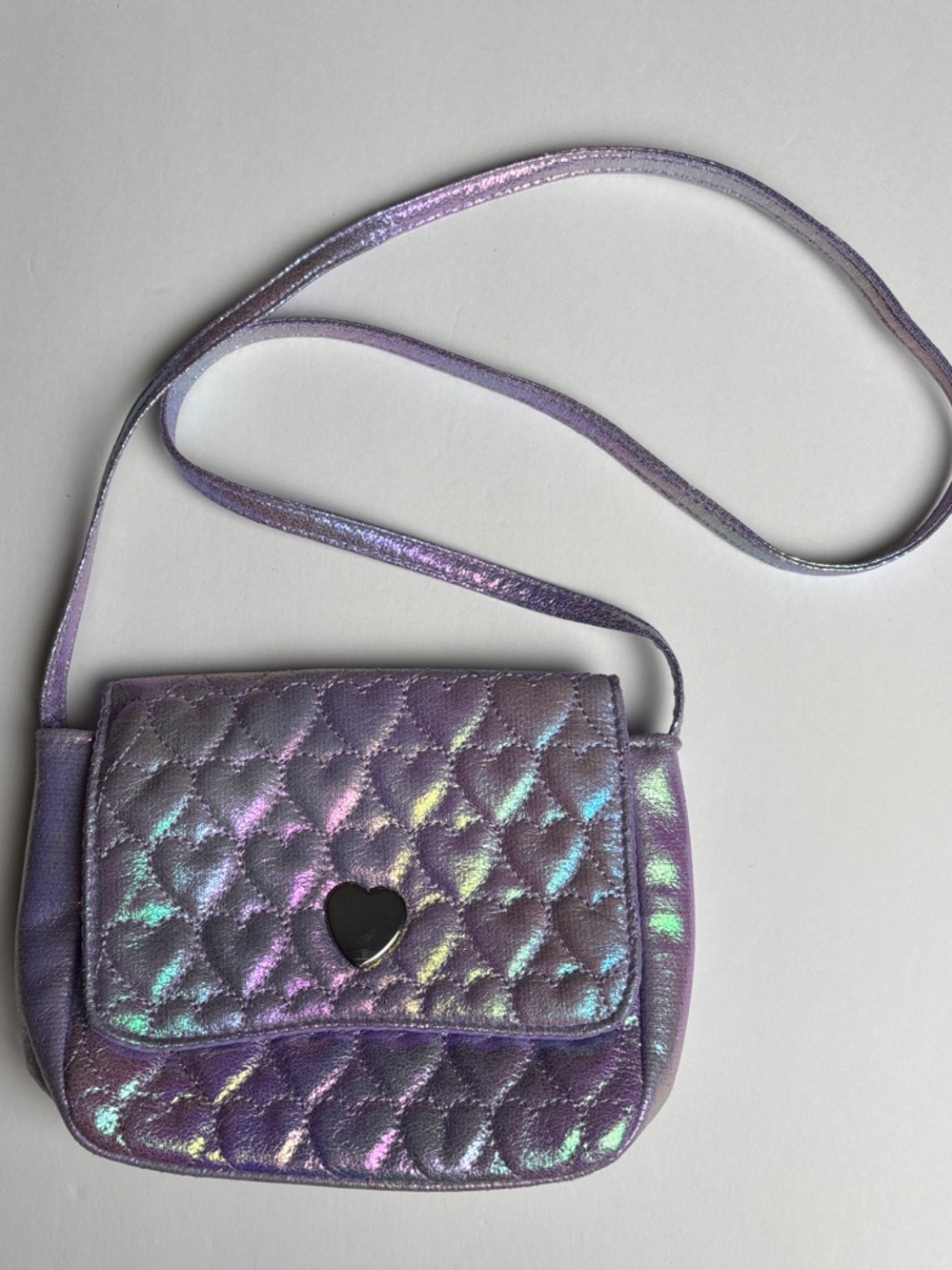 Capelli of New York Iridescent Purple Quilted Heart Crossbody